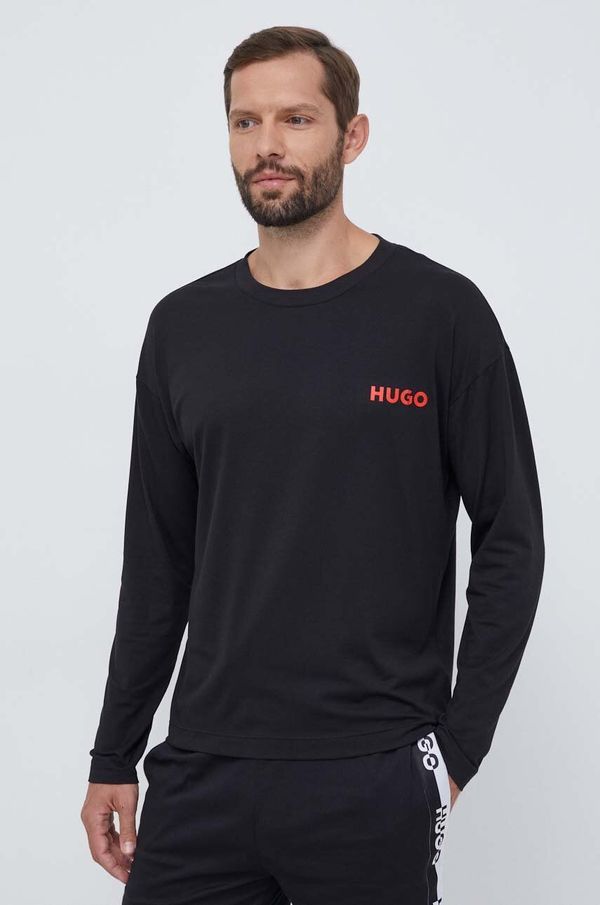 Hugo Majica z dolgimi rokavi lounge HUGO črna barva