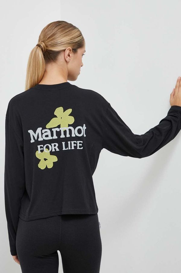 Marmot Majica z dolgimi rokavi Marmot Flowers For Life ženska, črna barva