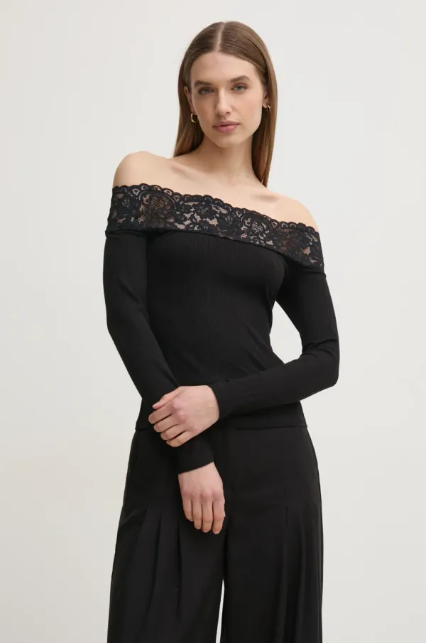 Morgan Majica z dolgimi rokavi Morgan THEODOR ženska, črna barva, THEODOR