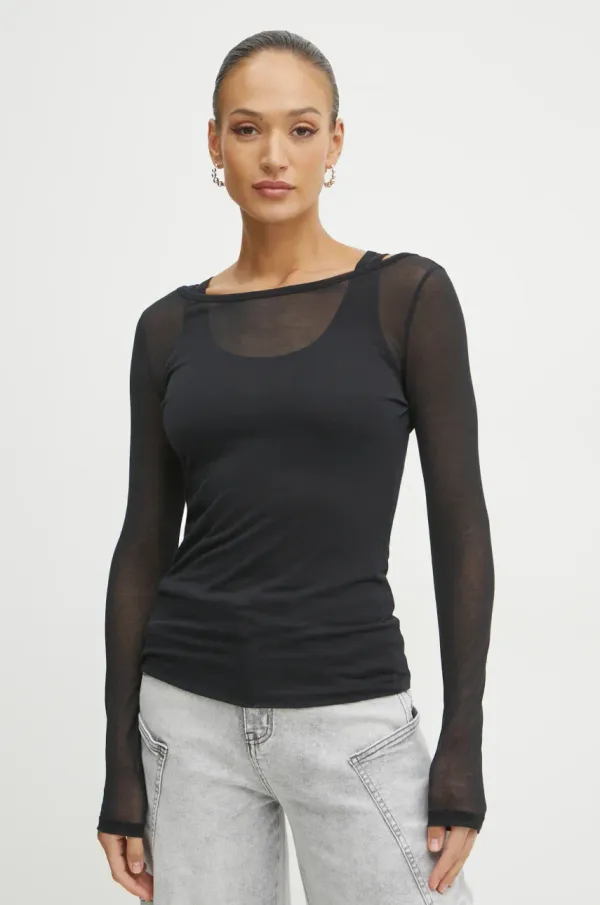 Pinko Majica z dolgimi rokavi Pinko črna barva, 104653 A2CL