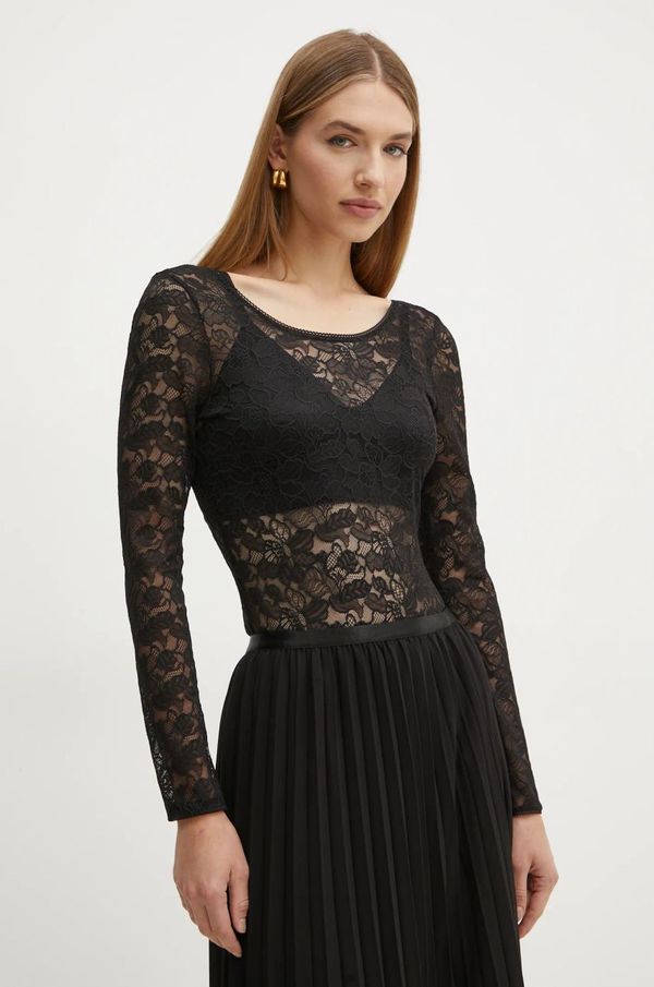 Morgan Majica z dolgimi rokavi s primesjo volne Morgan TLACE črna barva, TLACE