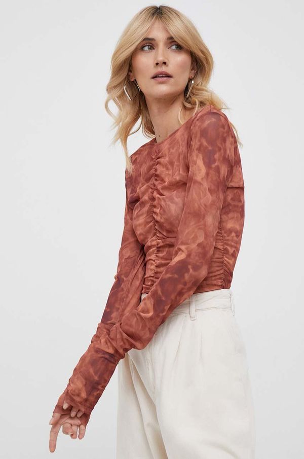 Sisley Majica z dolgimi rokavi Sisley ženski, rjava barva