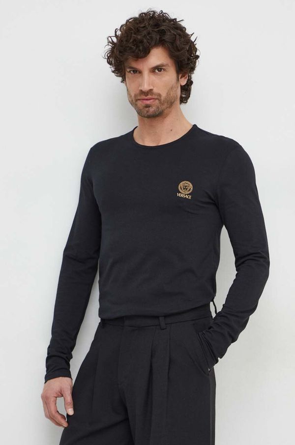 Versace Majica z dolgimi rokavi Versace 2-pack moški, črna barva
