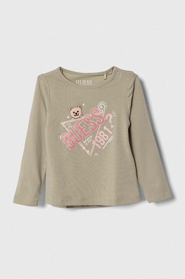 Guess Majica z dolgimi rokavi za dojenčka Guess zelena barva