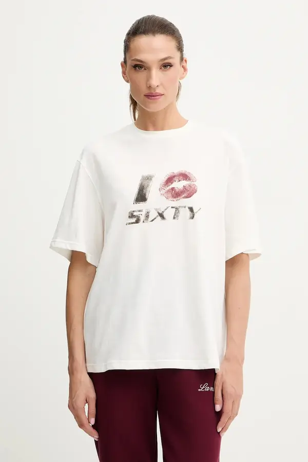 Miss Sixty Miss Sixty oversize kratka majica ženska z dodatkom lanu
