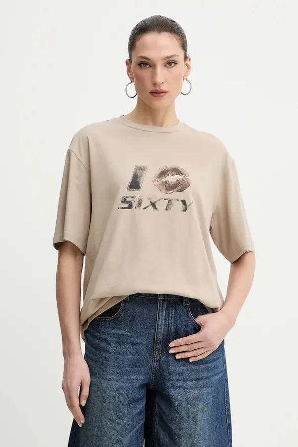 Miss Sixty Miss Sixty oversize kratka majica ženska z dodatkom lanu