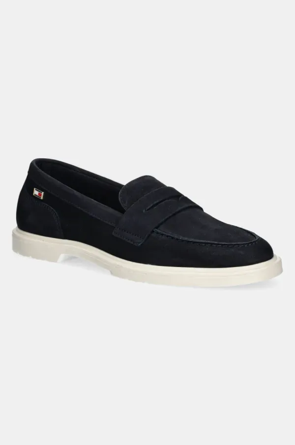 Tommy Hilfiger Mokasini iz nubuka Tommy Hilfiger FLAG SOFT NUBUCK LOAFER ženski, mornarsko modra barva, FW0FW08679