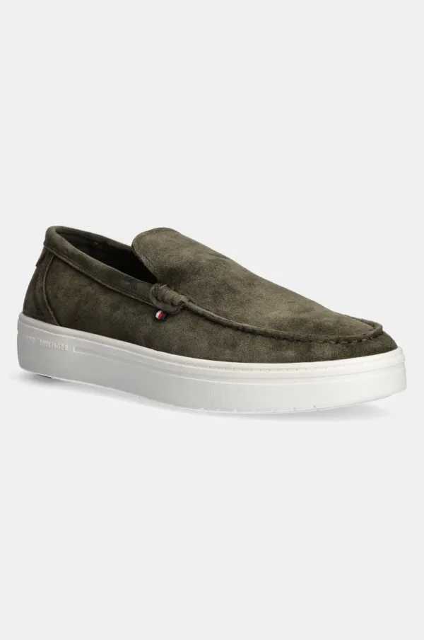 Tommy Hilfiger Mokasini iz semiša Tommy Hilfiger MODERN LIGHT HYBRID SUEDE LOAFER moški, zelena barva, FM0FM05354