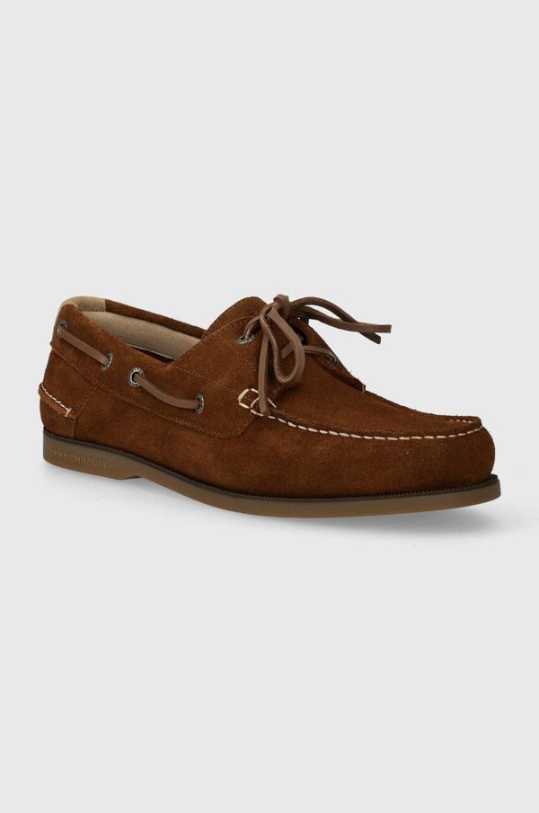 Tommy Hilfiger Mokasini iz semiša Tommy Hilfiger TH BOAT SHOE CORE SUEDE moški, rjava barva, FM0FM04505