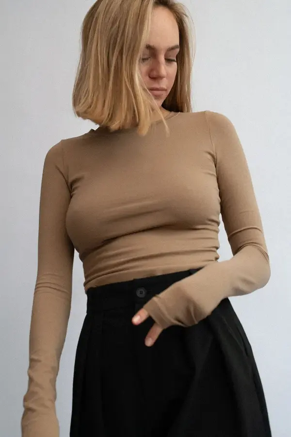 Muuv. Muuv. majica z dolgimi rokavi bombažna z elastanom SOUPLE