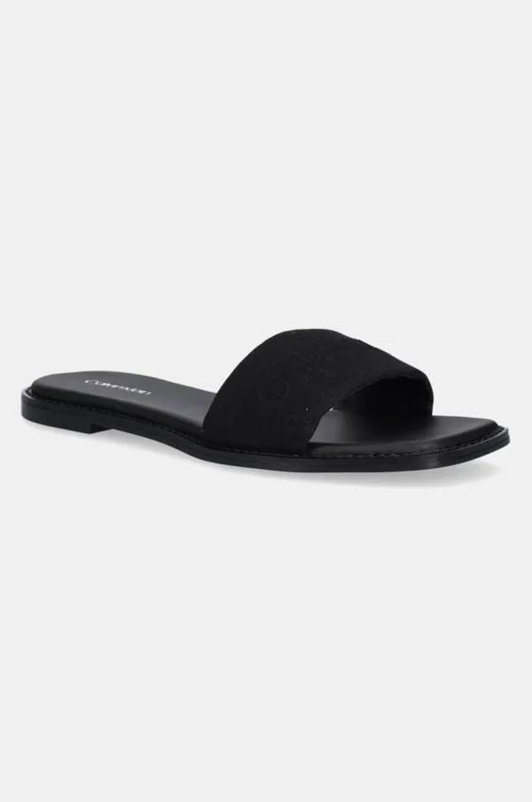 Calvin Klein Natikači Calvin Klein FLAT SLIDE - HE ženski, črna barva, HW0HW02378