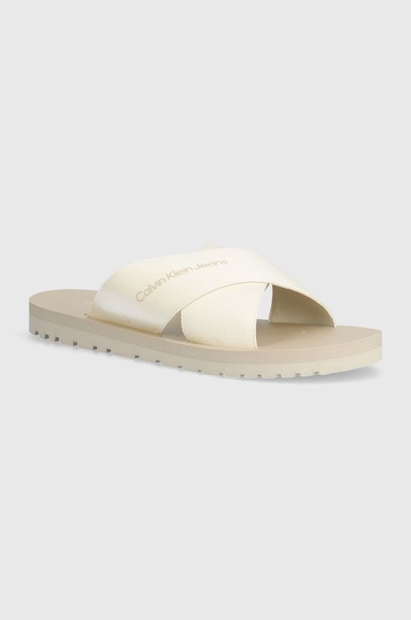 Calvin Klein Jeans Natikači Calvin Klein Jeans CROSS SANDAL SLIPON RP IN BTW moški, bež barva, YM0YM00942