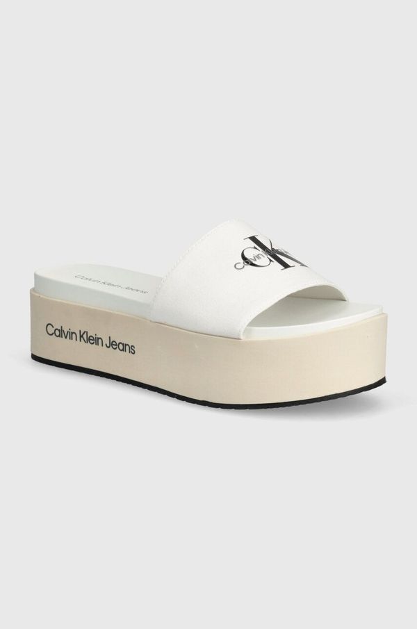 Calvin Klein Jeans Natikači Calvin Klein Jeans FLATFORM SANDAL MET ženski, bela barva, YW0YW01036