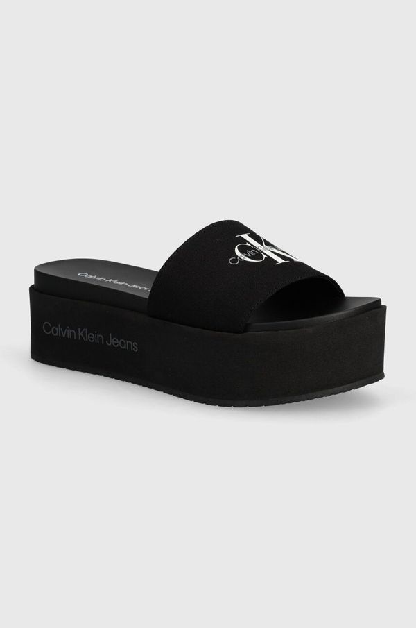 Calvin Klein Jeans Natikači Calvin Klein Jeans FLATFORM SANDAL MET ženski, črna barva, YW0YW01036