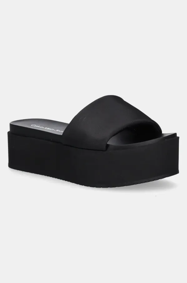 Calvin Klein Jeans Natikači Calvin Klein Jeans FLATFORM SANDAL SLIDE IN NYLON ženski, črna barva, YW0YW01791