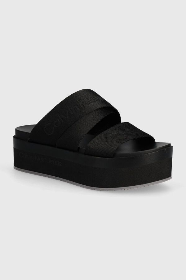 Calvin Klein Jeans Natikači Calvin Klein Jeans FLATFORM SANDAL WEBBING IN MR ženski, črna barva, YW0YW01361