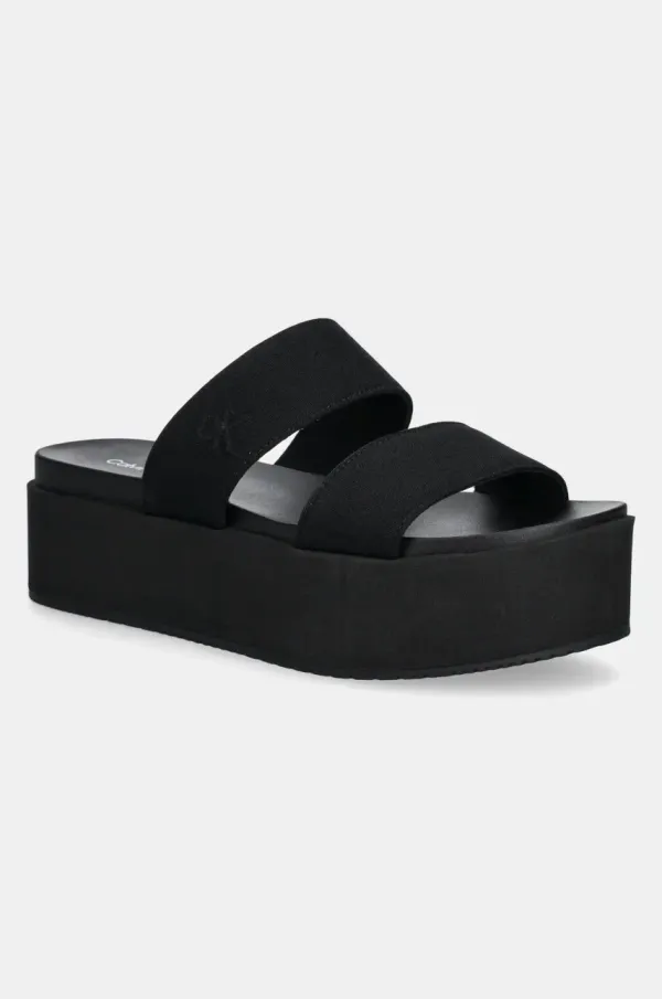Calvin Klein Jeans Natikači Calvin Klein Jeans FLATFORM SANDAL WEBBING IN ženski, črna barva, YW0YW01789