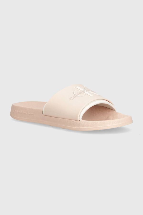 Calvin Klein Jeans Natikači Calvin Klein Jeans SLIDE MONOGRAM TPU ženski, bež barva, YW0YW00585