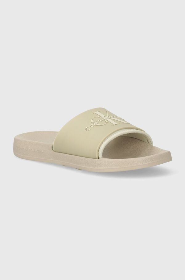 Calvin Klein Jeans Natikači Calvin Klein Jeans SLIDE MONOGRAM TPU ženski, zelena barva, YW0YW00585