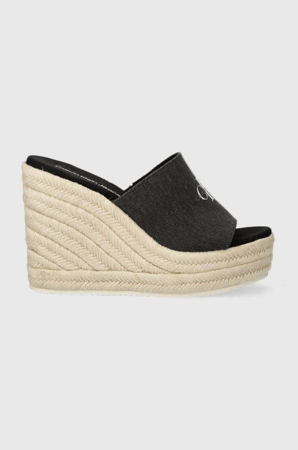 Calvin Klein Jeans Natikači Calvin Klein Jeans SLIDE WEDGE ROPE SANDAL ML BTW ženski, črna barva