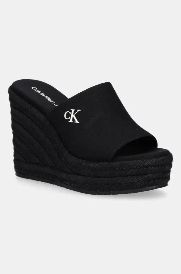 Calvin Klein Jeans Natikači Calvin Klein Jeans WEDGE ROPE SLIDE MG ženski, črna barva, YW0YW01699
