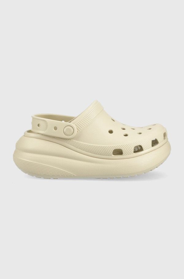 Crocs Natikači Crocs Classic Crush Clog ženski, bež barva