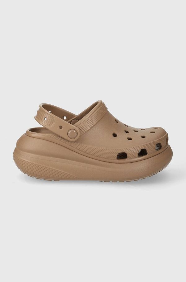 Crocs Natikači Crocs Classic Crush Clog ženski, rjava barva, 207521