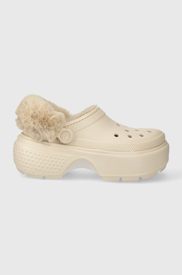 Crocs Natikači Crocs Stomp Lined Clog ženski, bež barva, 208546