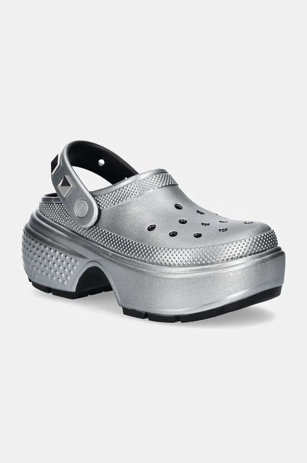 Crocs Natikači Crocs Stomp Metallic Clog ženski, srebrna barva, 210362