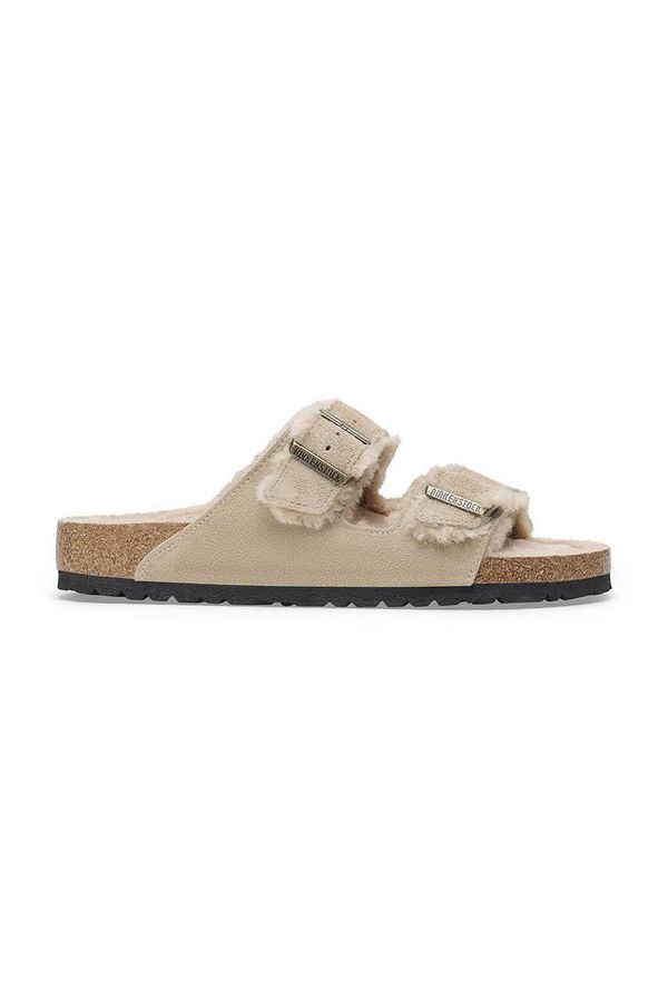 Birkenstock Natikači iz semiša Birkenstock Arizona Shearling ženski, bež barva, 1028293