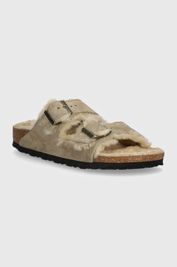 Birkenstock Natikači iz semiša Birkenstock Arizona Shearling ženski, bež barva, 1028293