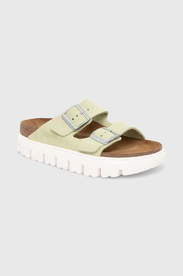 Birkenstock Natikači iz semiša Birkenstock BIRKENSTOCK X PAPILLIO Arizona Chunky ženski, zelena barva, 1026888