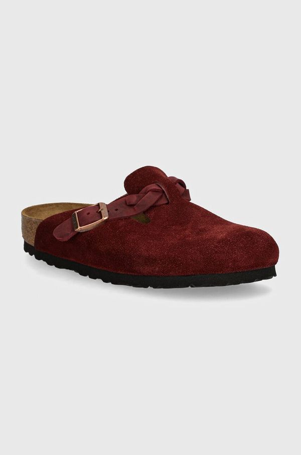 Birkenstock Natikači iz semiša Birkenstock Boston Braided ženski, bordo barva, 1027925