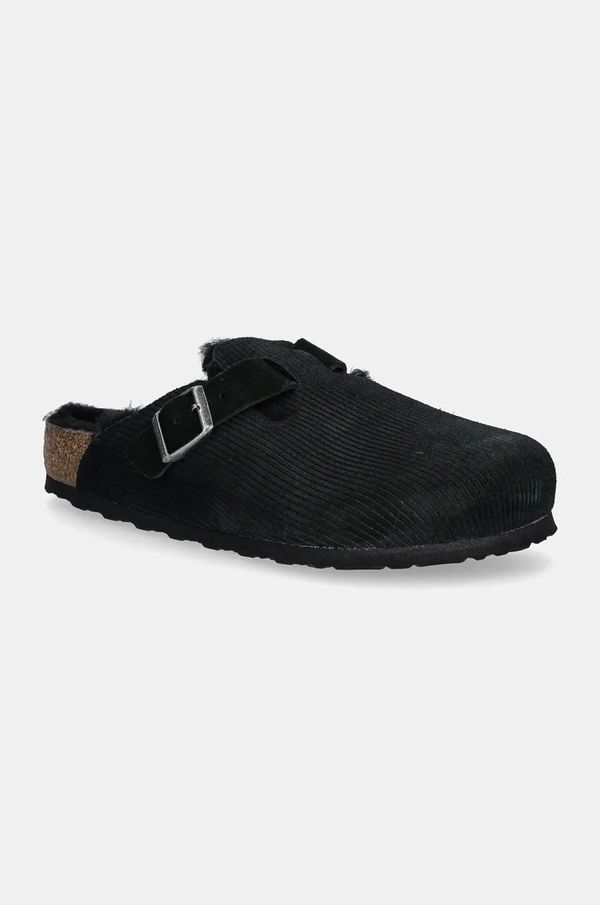 Birkenstock Natikači iz semiša Birkenstock Boston Corduroy Shearling moški, črna barva, 1028326