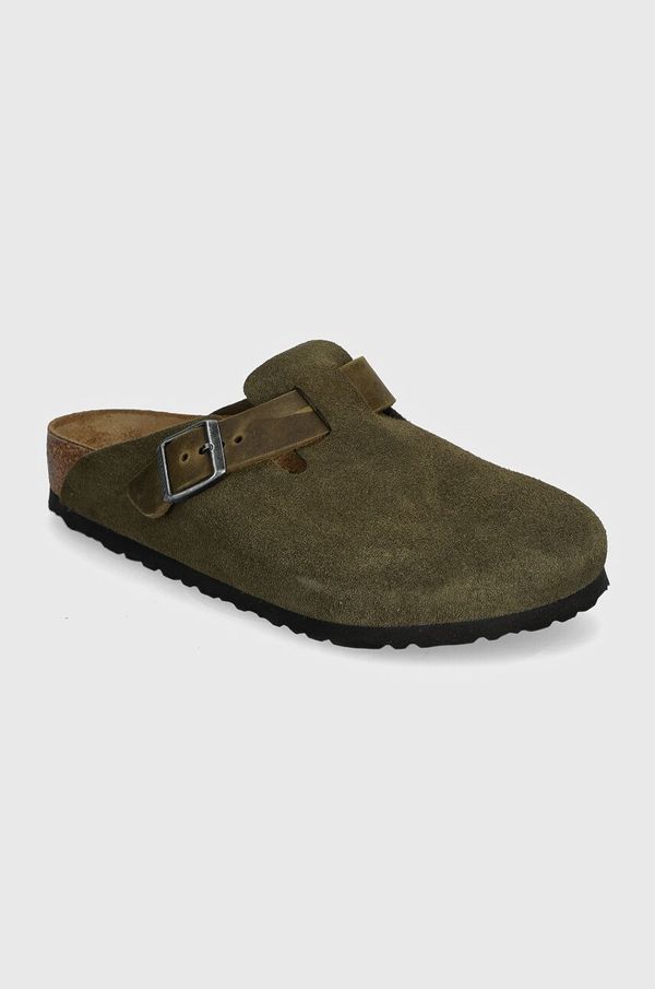 Birkenstock Natikači iz semiša Birkenstock Boston moški, zelena barva, 1028067