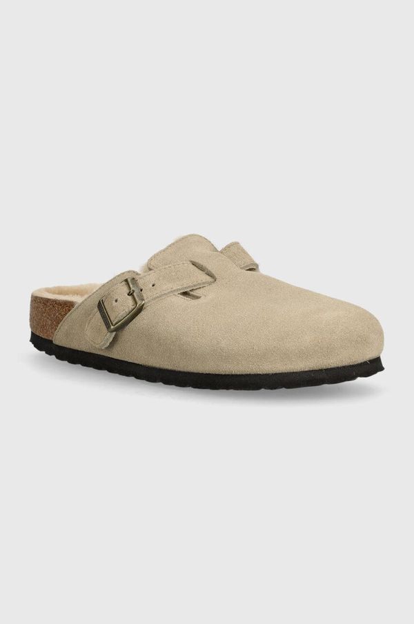 Birkenstock Natikači iz semiša Birkenstock Boston Shearling ženski, bež barva, 1028299