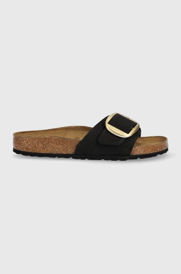 Birkenstock Natikači iz semiša Birkenstock MADRID BIG BUCKLE ženski, črna barva, 1023342