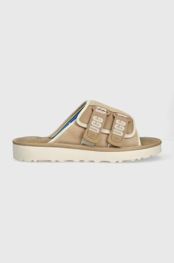 Ugg Natikači iz semiša UGG Goldencoast Strap Slide moški, bež barva, 1142730