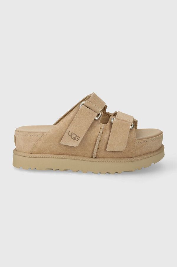 Ugg Natikači iz semiša UGG Goldenstar Hi Slide ženski, bež barva, 1155458