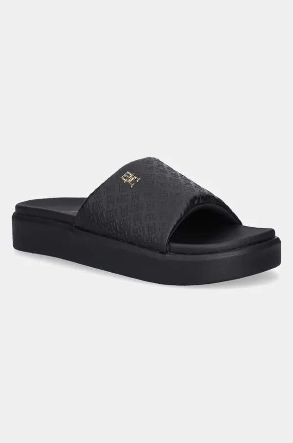 Tommy Hilfiger Natikači Tommy Hilfiger PLATFORM MONOGRAM POOLSLIDE ženski, črna barva, FW0FW08526