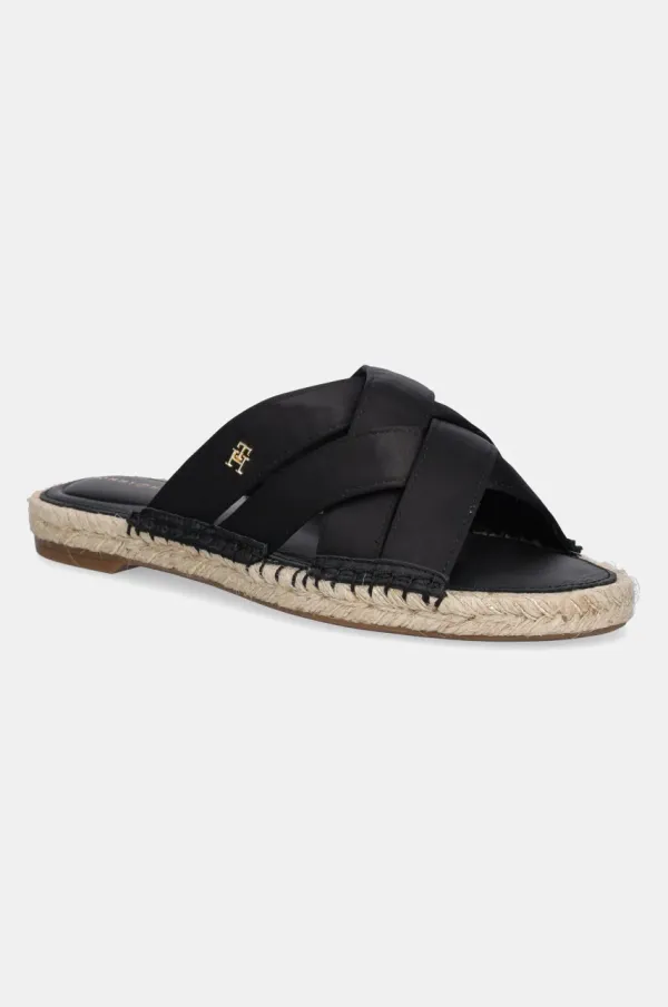 Tommy Hilfiger Natikači Tommy Hilfiger SATIN ESPADRILLE MULE ženski, črna barva, FW0FW08502