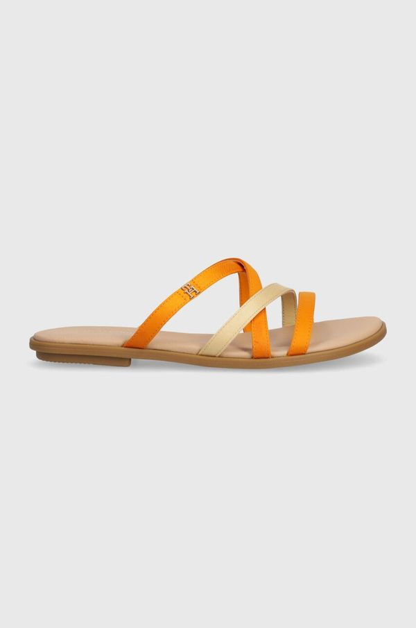 Tommy Hilfiger Natikači Tommy Hilfiger TH STRAP FLAT SATIN SANDAL ženski, oranžna barva, FW0FW08041