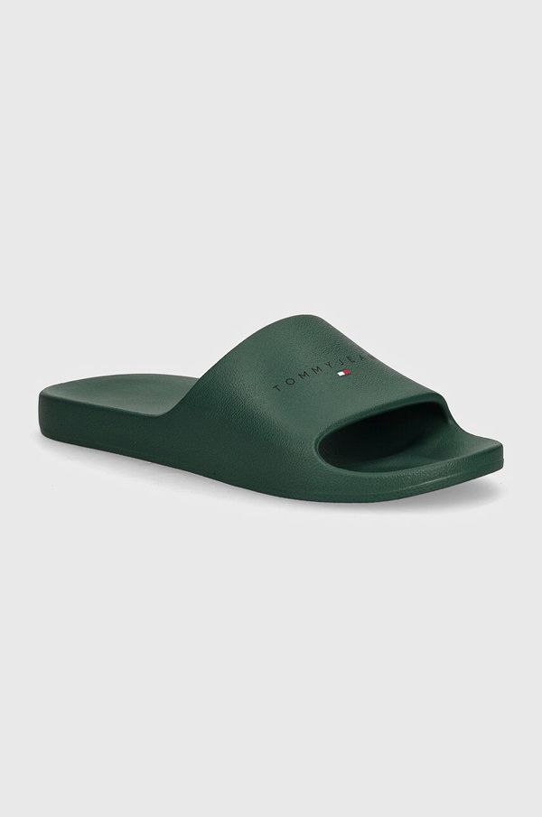 Tommy Jeans Natikači Tommy Jeans TJM BASIC SLIDE moški, zelena barva, EM0EM01519