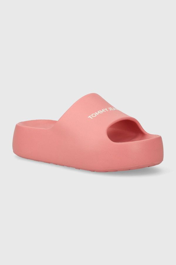 Tommy Jeans Natikači Tommy Jeans TJW CHUNKY FLATFORM SLIDE ženski, roza barva, EN0EN02454