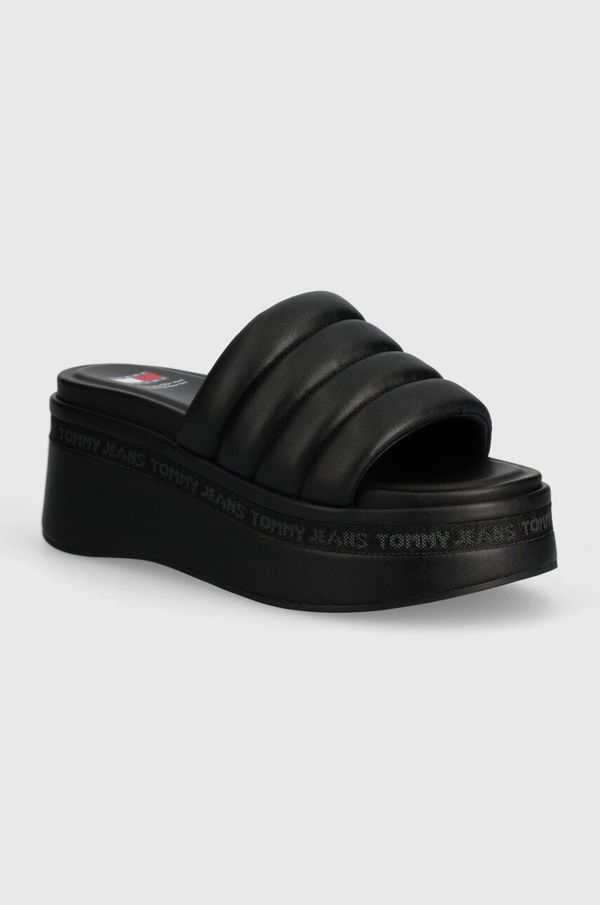 Tommy Jeans Natikači Tommy Jeans TJW WEDGE SANDAL ženski, črna barva, EN0EN02455