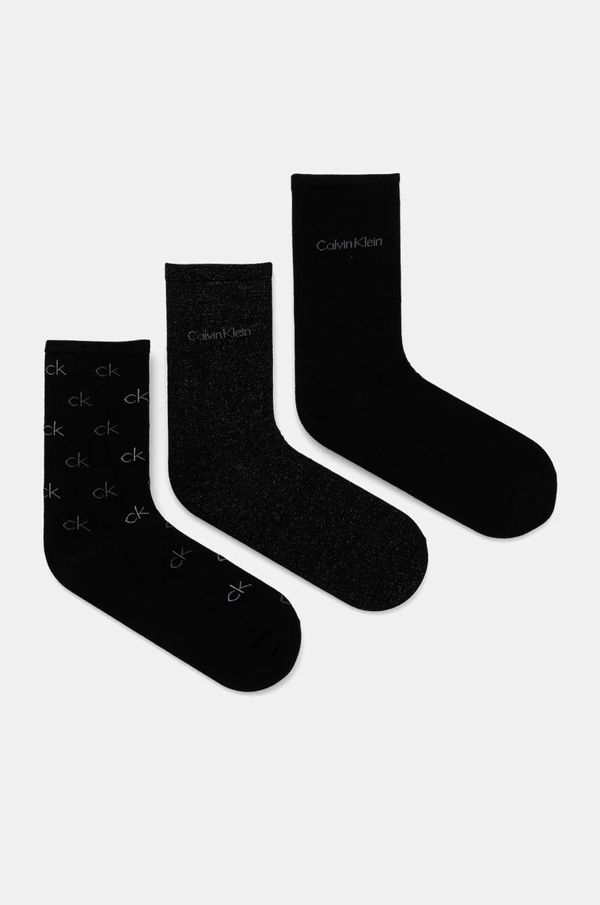 Calvin Klein Nogavice Calvin Klein 3-pack ženske, črna barva, 701229444