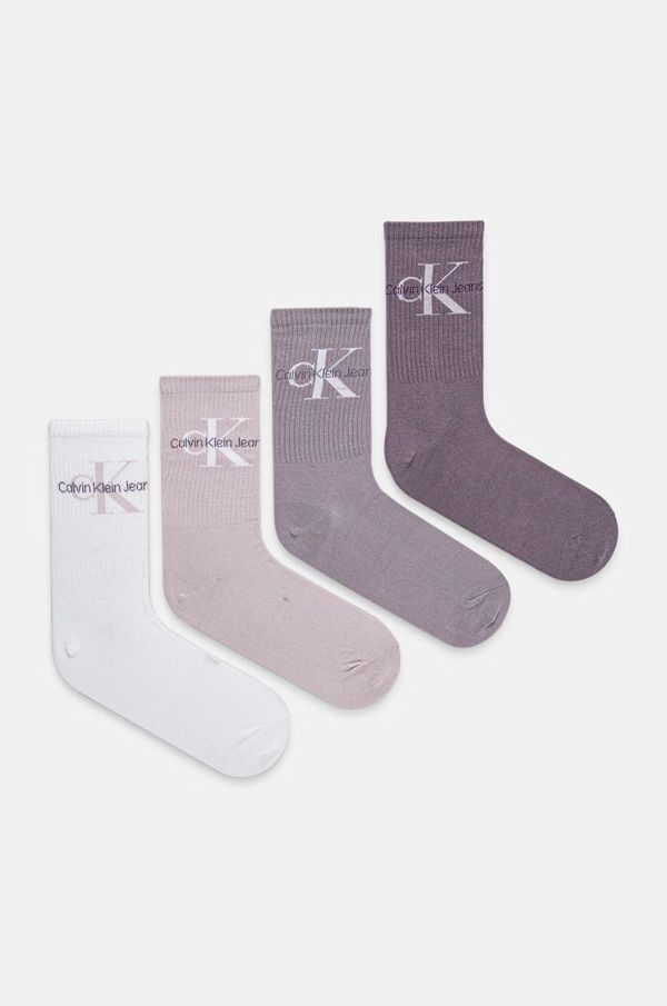 Calvin Klein Jeans Nogavice Calvin Klein Jeans 4-pack ženske, vijolična barva, 701229462