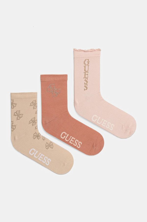 Guess Nogavice Guess RHINESTONES 3-pack ženske, roza barva, O5RG07 KBZU0