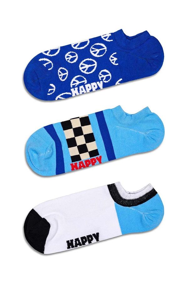 Happy Socks Nogavice Happy Socks Blue Peace No Show Socks 3-pack