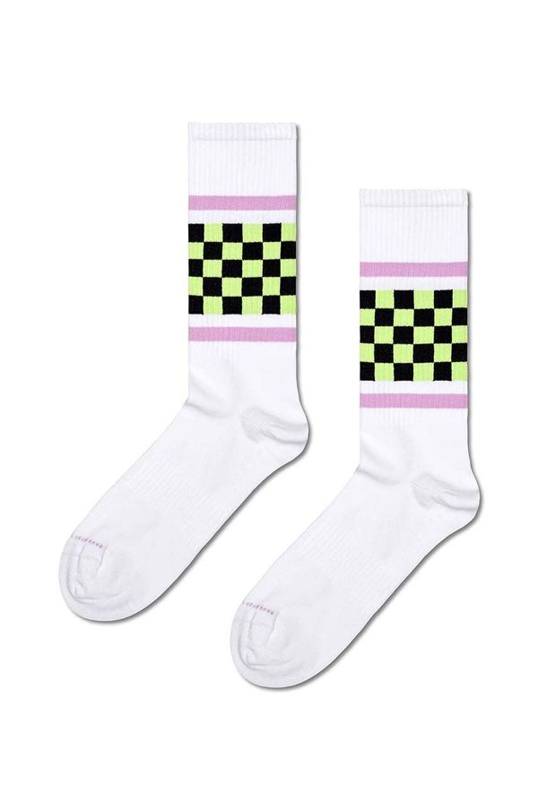 Happy Socks Nogavice Happy Socks Checked Stripe Sneaker Sock bela barva